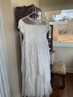 Princess Dress, White sequins, pearls, tulle & lace Girls' Formal Dress
